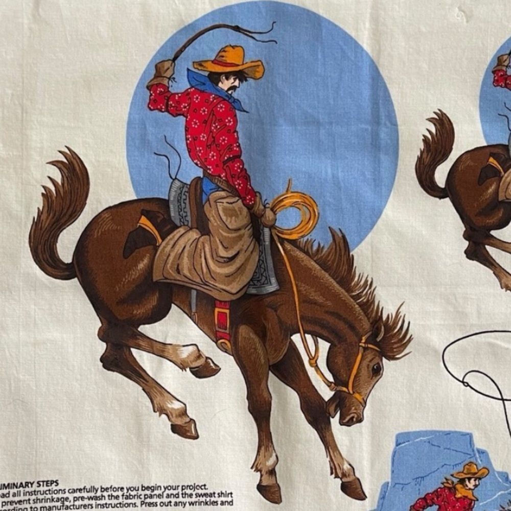 Vintage Western Rodeo Cowboy Bronco Appliqué Fabric Panel - Picture 6 of 15